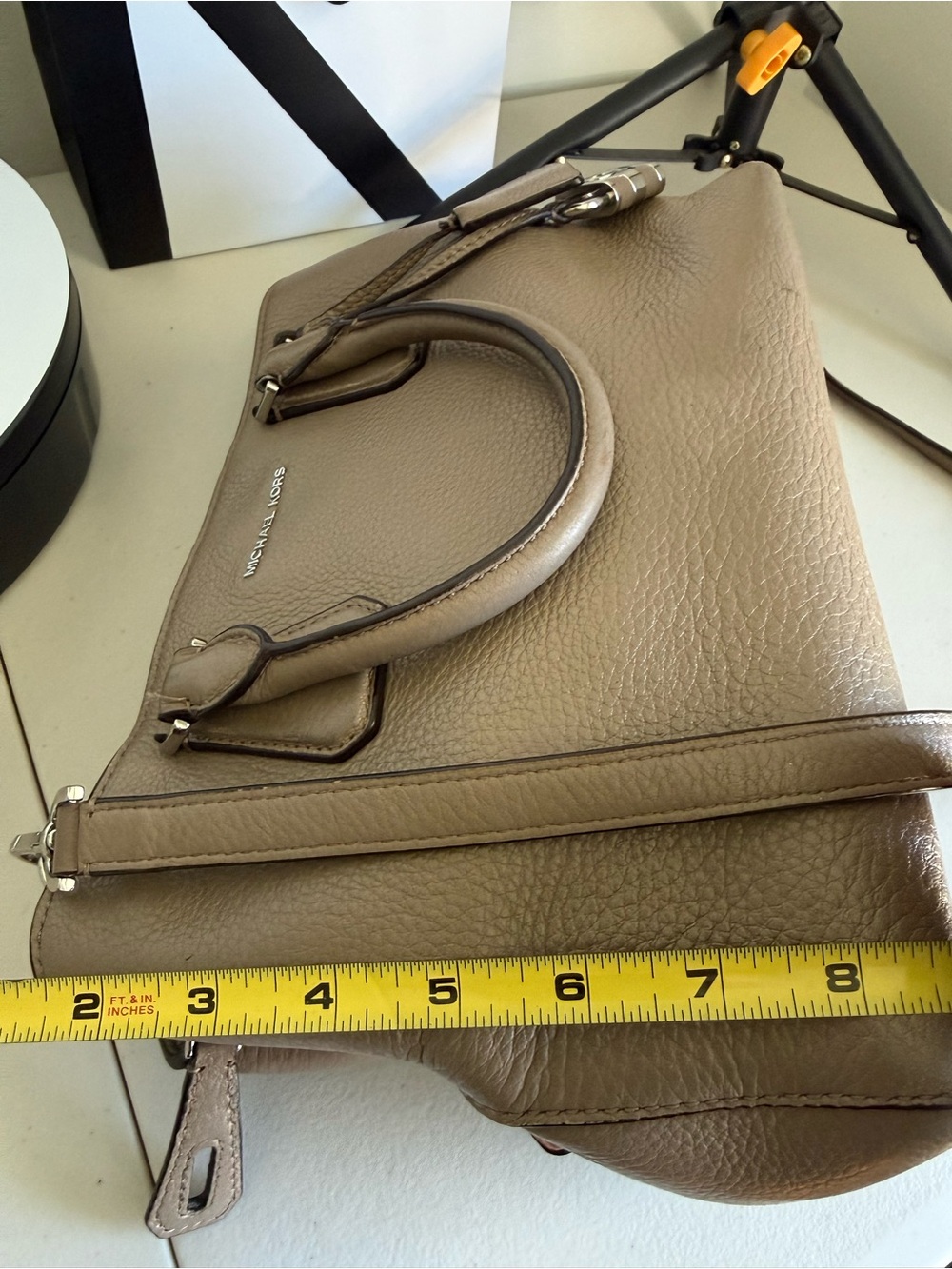 Michael Kors Camille Satchel/Shoulder Pebbled Women’s Leather Bag in Cinder Gray - Picture 14 of 16